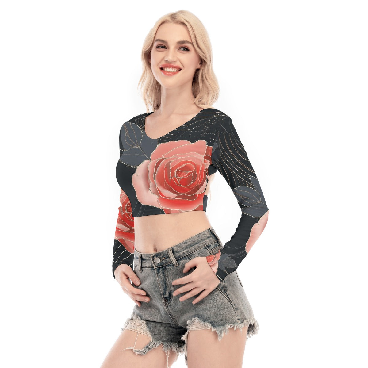 All-Over Print Women's Back Hollow T-shirt With Strap