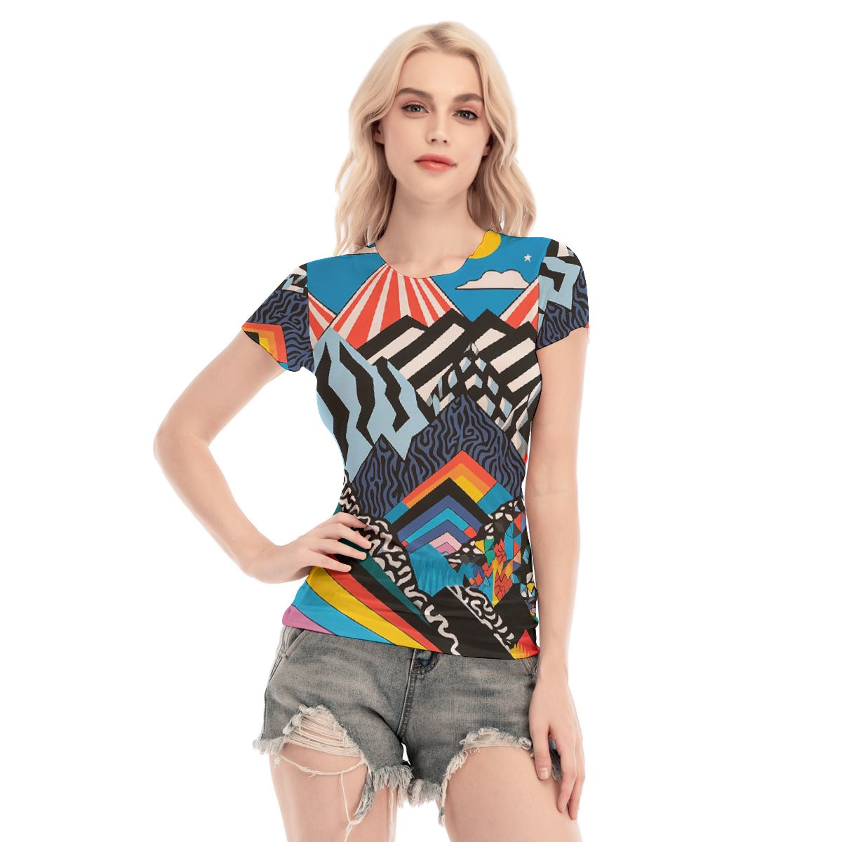 All-Over Print Women's Short Sleeve Mesh Blouse