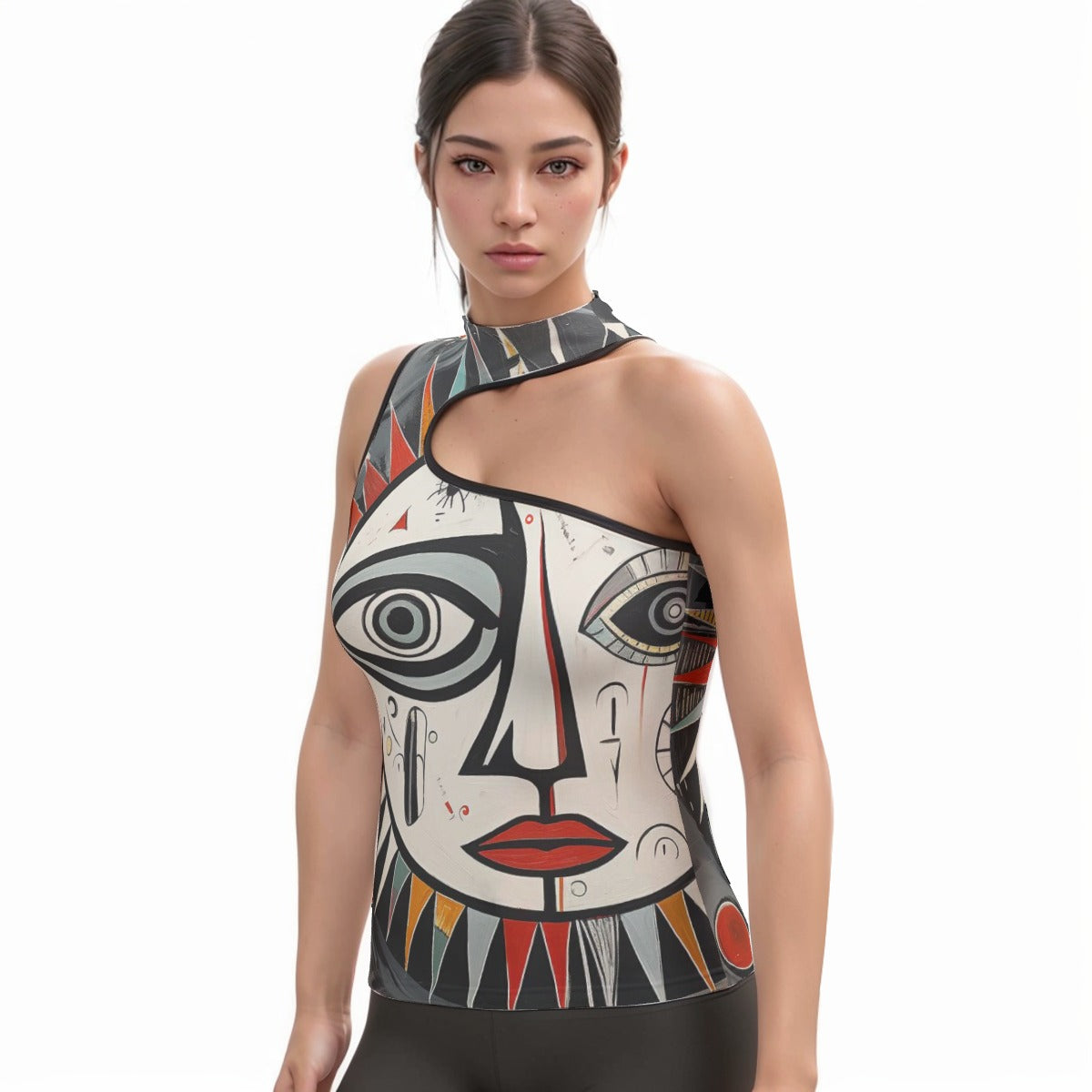 All-Over Print Women's Halter Sleeveless Asymmetrical Tank Top