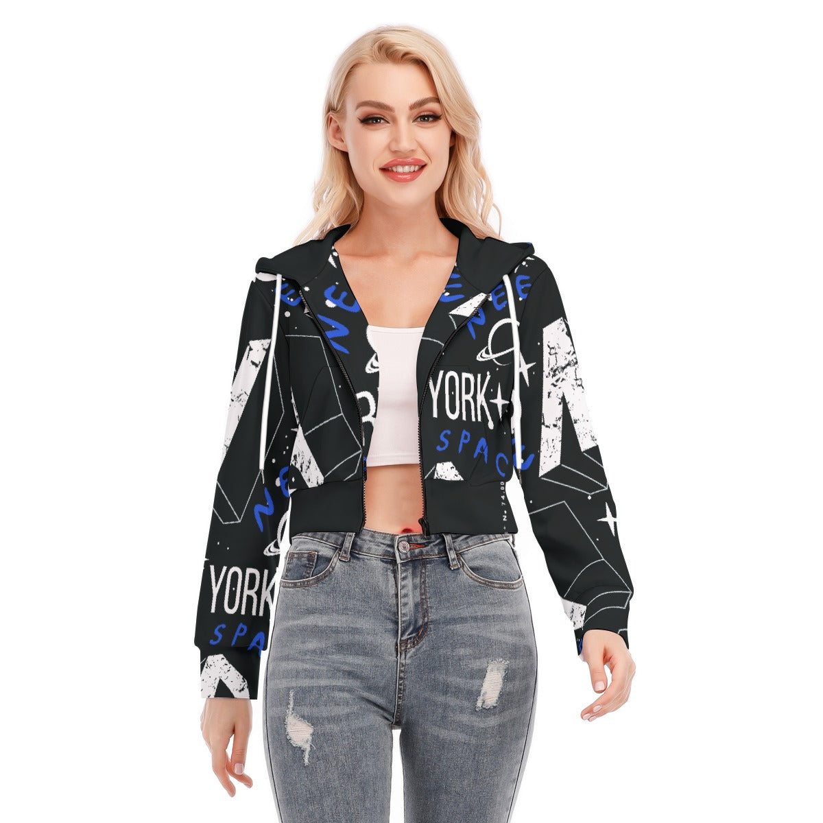 All-Over Print Women's Crop Top Hoodie With Zipper Closure