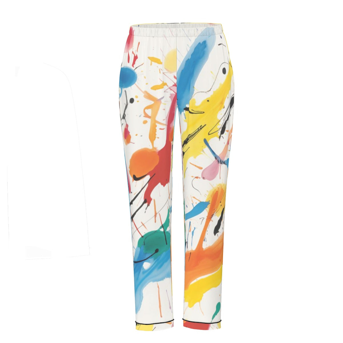 All-Over Print Women's Long Sleeve Pajama Set With Black Contrast Piping