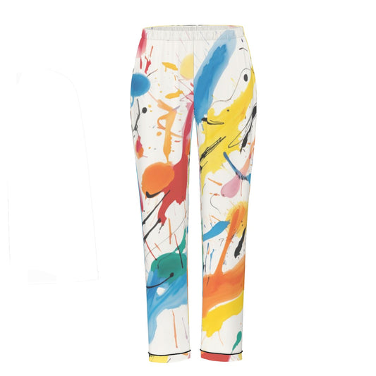 All-Over Print Women's Long Sleeve Pajama Set With Black Contrast Piping