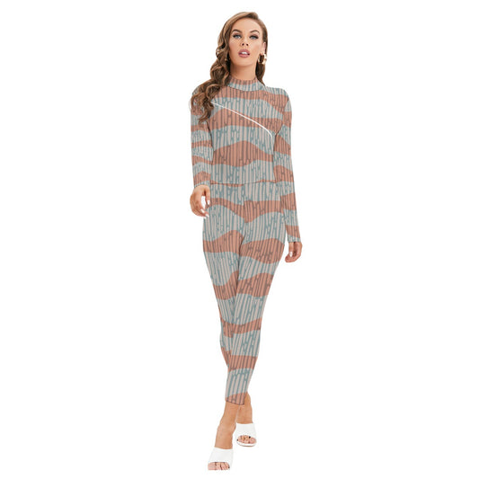 All-Over Print Women's Long-sleeved High-neck Jumpsuit With Zipper
