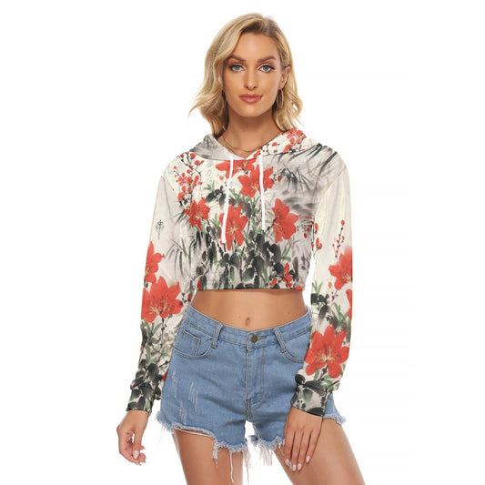 All-Over Print Women's Crop Top Hoodie|Velvet