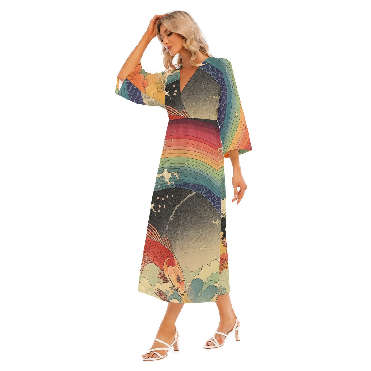 All-Over Print Women's Mid-Sleeve Long Dress