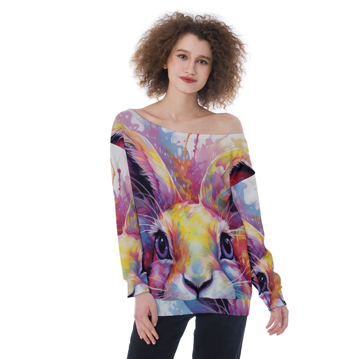 All-Over Print Oversized Women's Off-Shoulder Sweatshirt