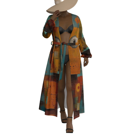 All-Over Print Women's Lace-up Chiffon Robe