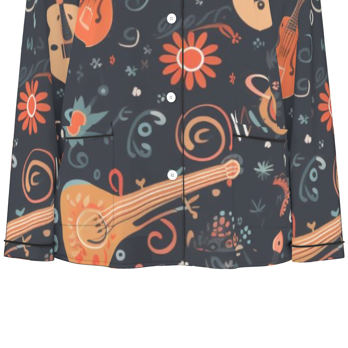 All-Over Print Women's Long Sleeve Pajama Set With Black Contrast Piping