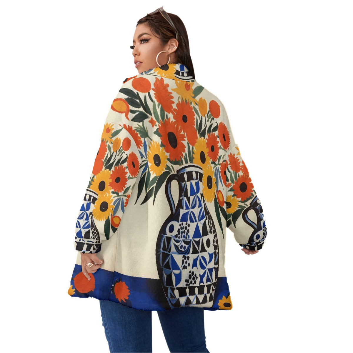 All-Over Print Unisex Borg Fleece Stand-up Collar Coat With Zipper Closure(Plus Size)