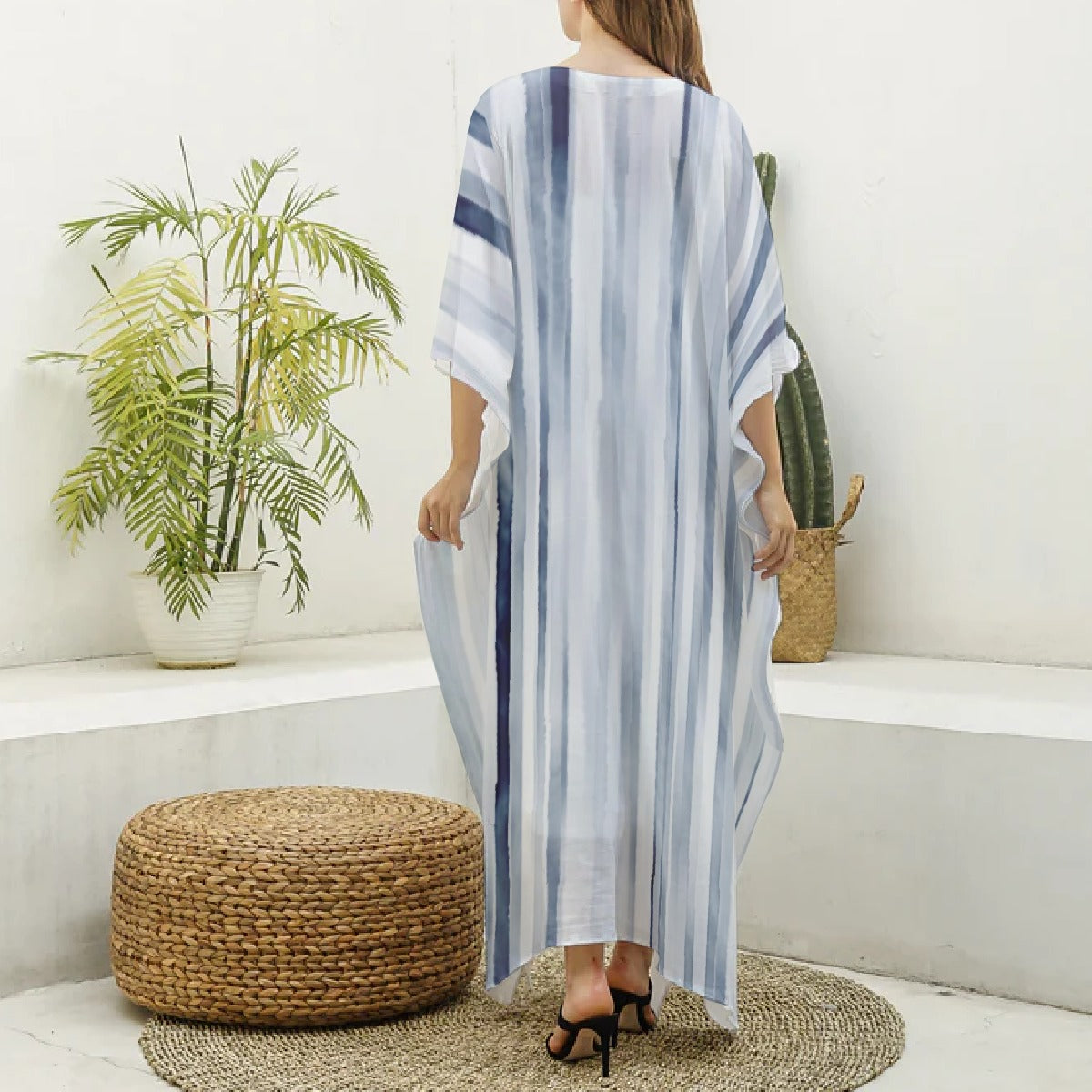 All-Over Print Women's Imitation Silk V-neck Kaftan Robe