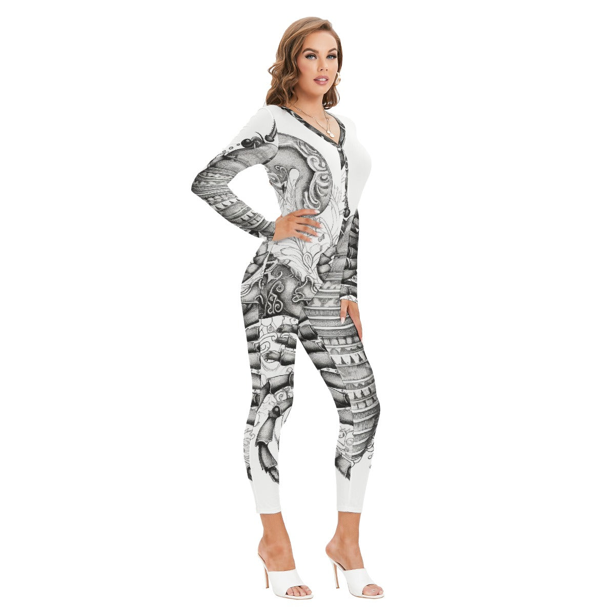 All-Over Print Women's Plunging Neck Jumpsuit