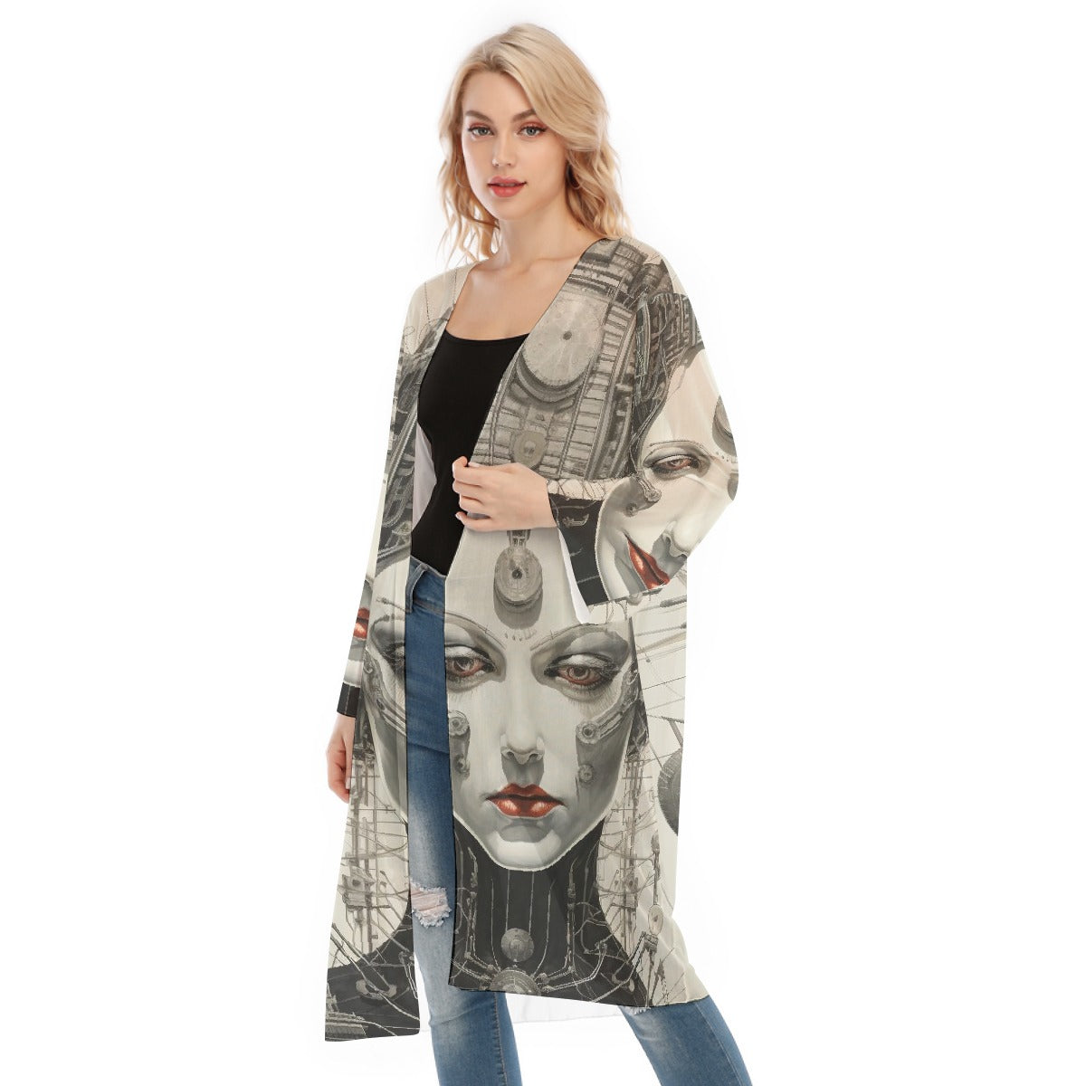 All- Over Print Women's Long Sleeve Mesh Cardigan