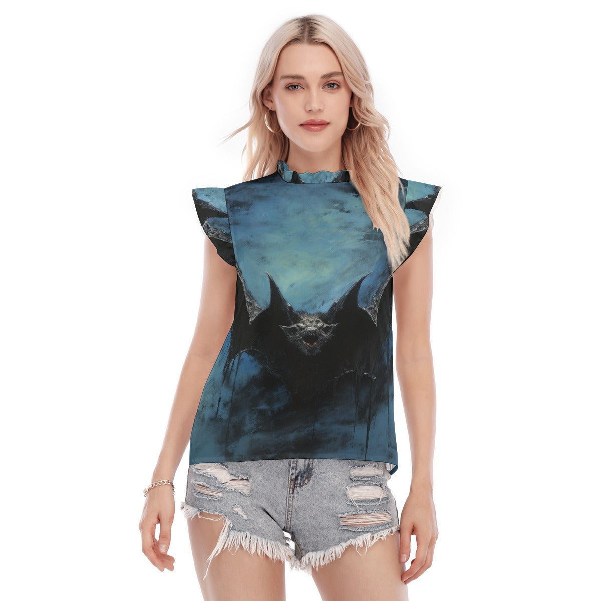 All-Over Print Women's Blouse With Ruffle Collar And Sleeve