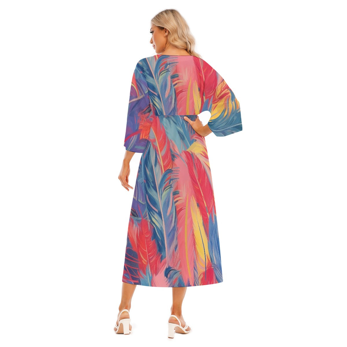All-Over Print Women's Mid-Sleeve Long Dress