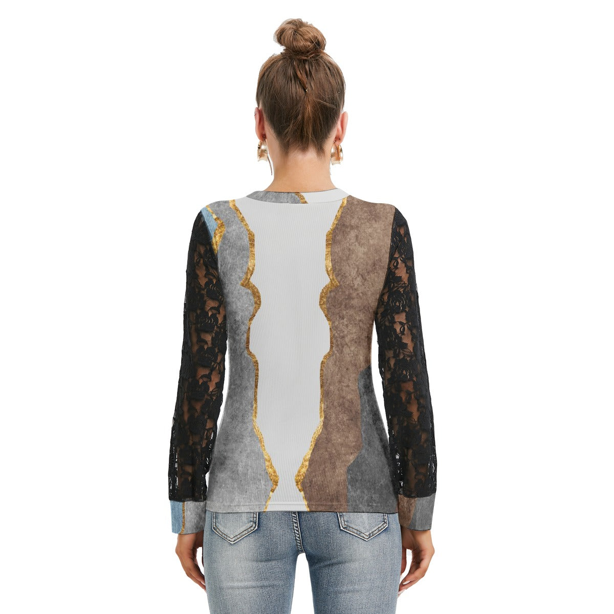 All-Over Print Women's T-shirt And Sleeve With Black Lace