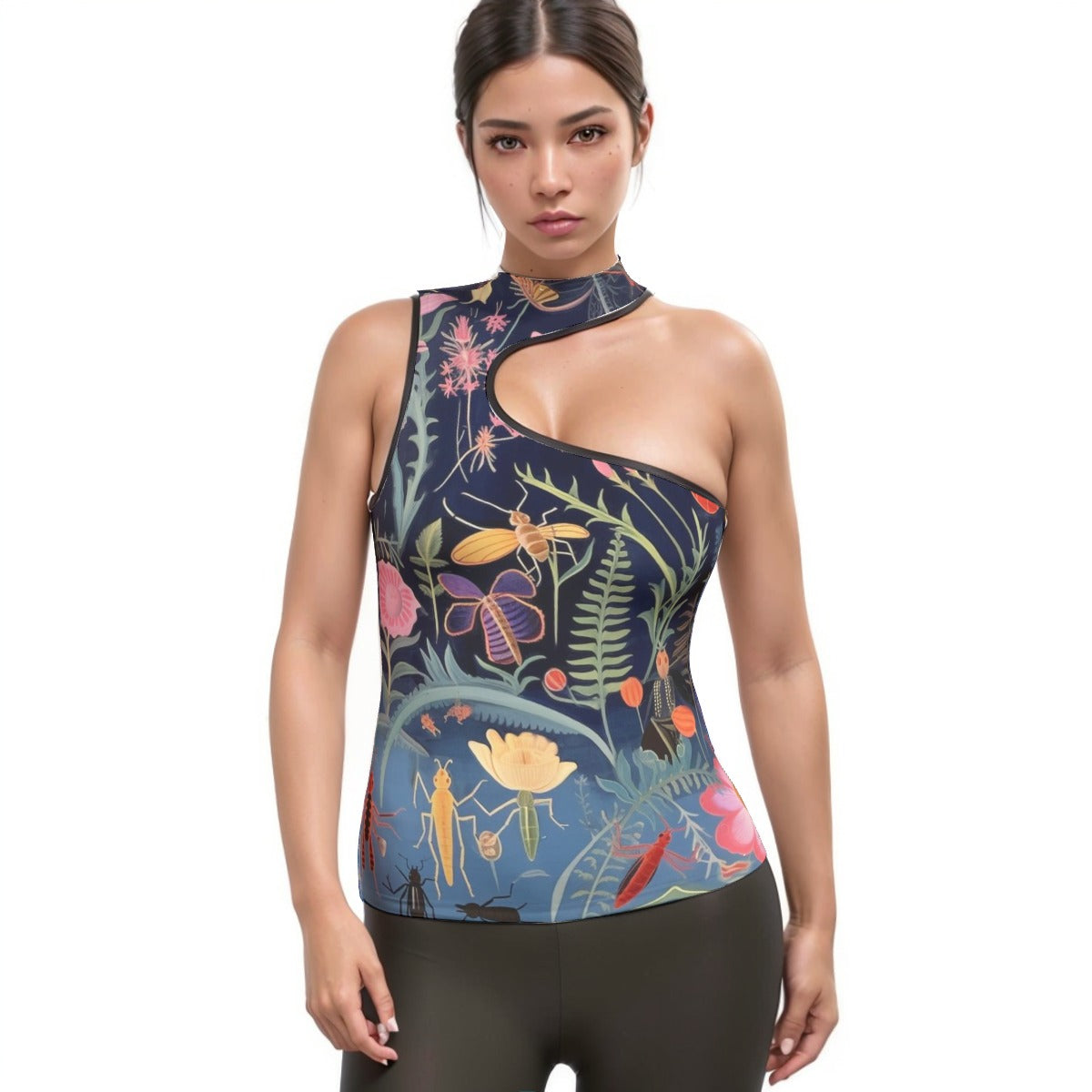 All-Over Print Women's Halter Sleeveless Asymmetrical Tank Top