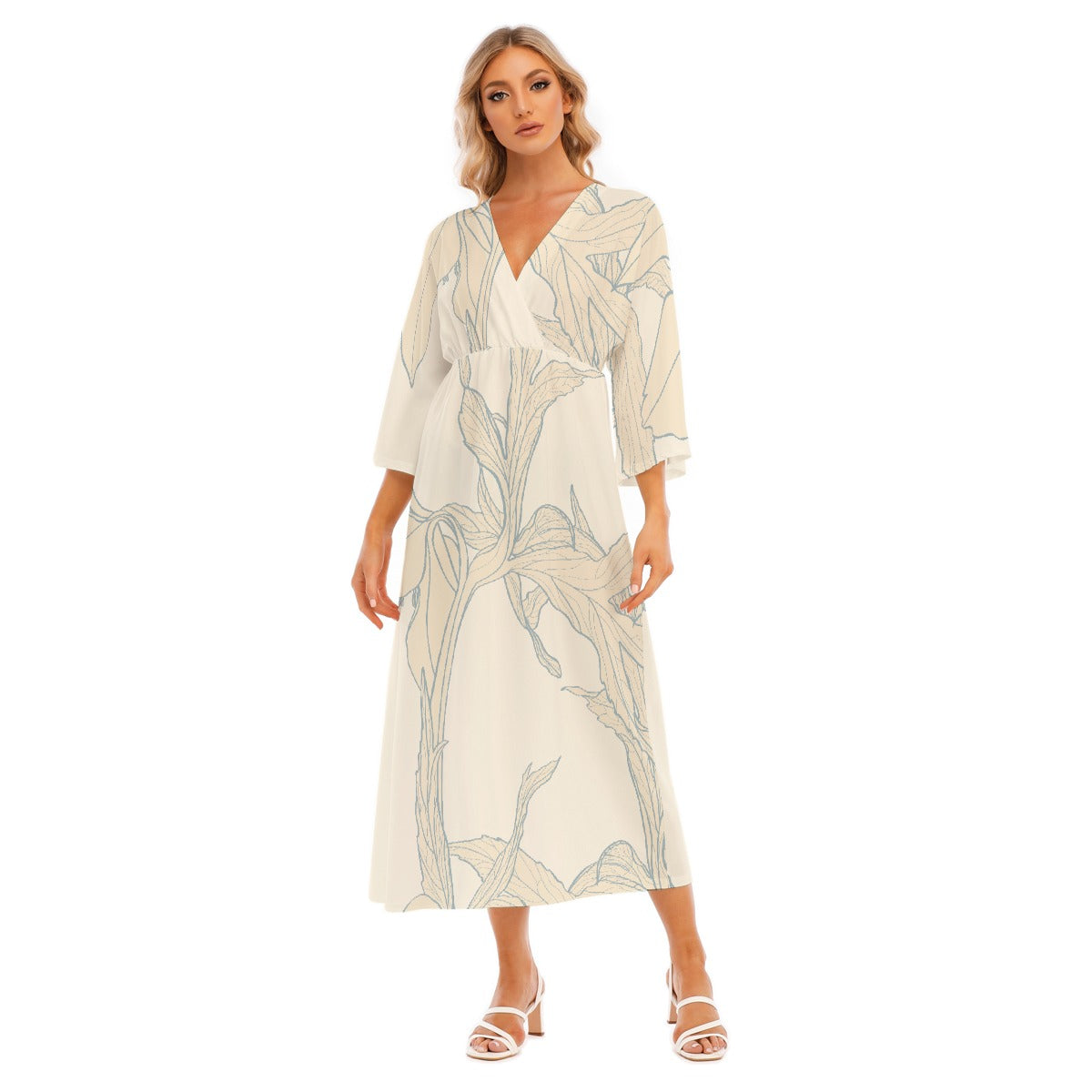 All-Over Print Women's Mid-Sleeve Long Dress