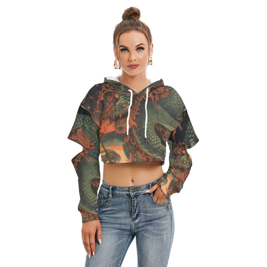 All-Over Print Women's Heavy Fleece Hoodie With Hollow Out Sleeve