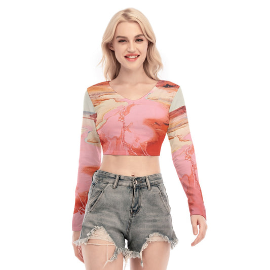 All-Over Print Women's Back Hollow T-shirt With Strap