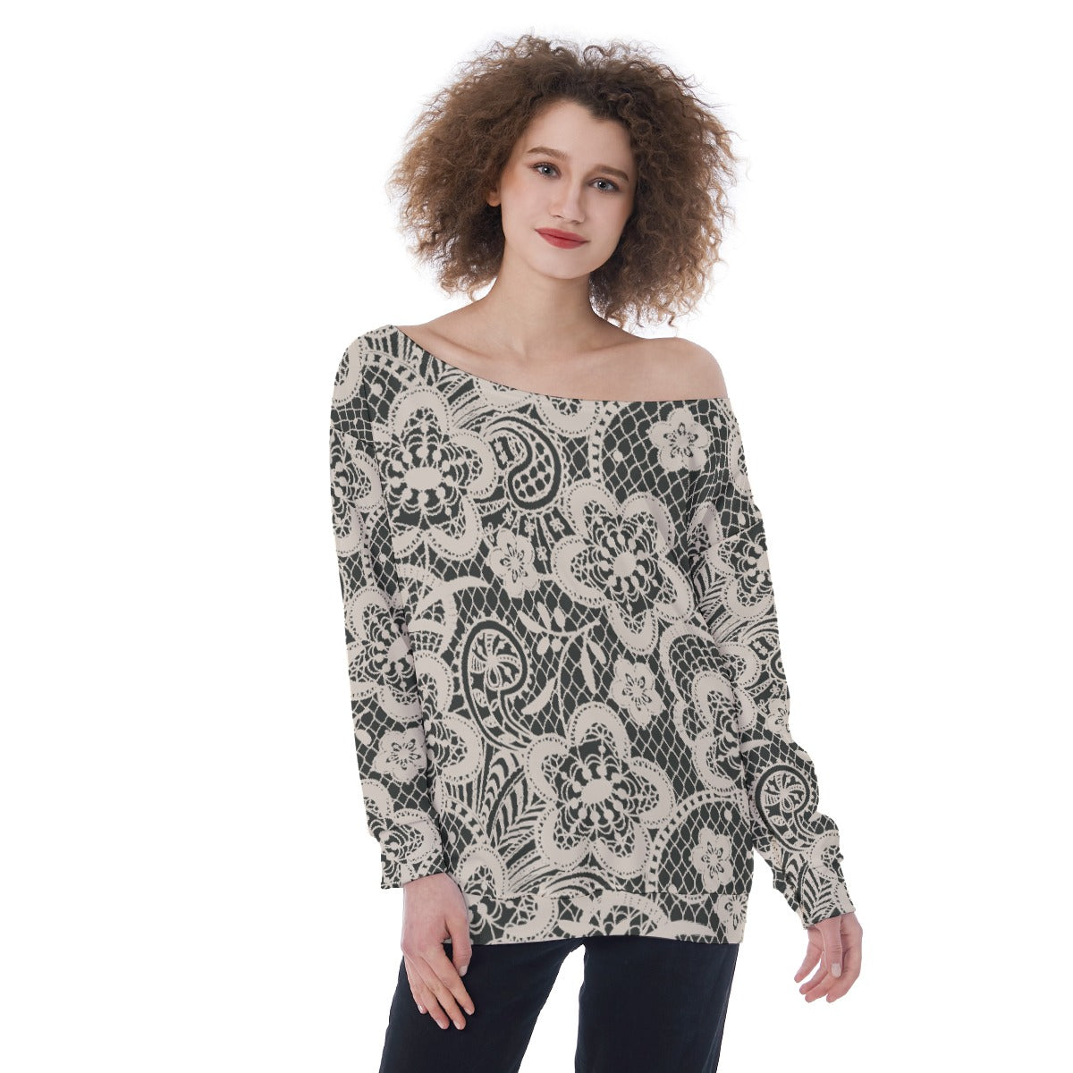 All-Over Print Oversized Women's Off-Shoulder Sweatshirt