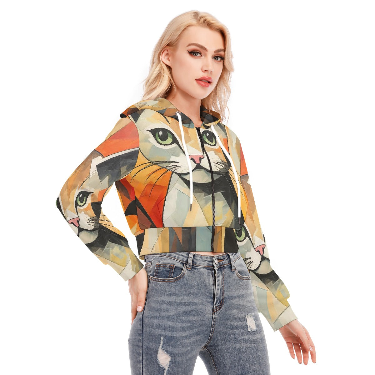 All-Over Print Women's Crop Top Hoodie With Zipper Closure