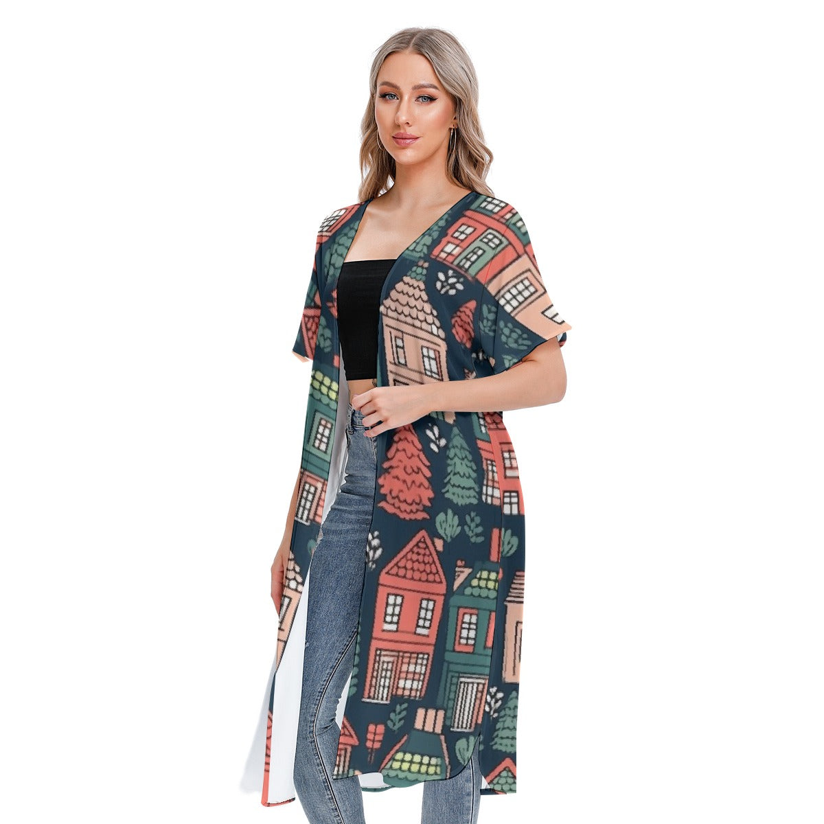 All-Over Print Women's Short Sleeve Cardigan