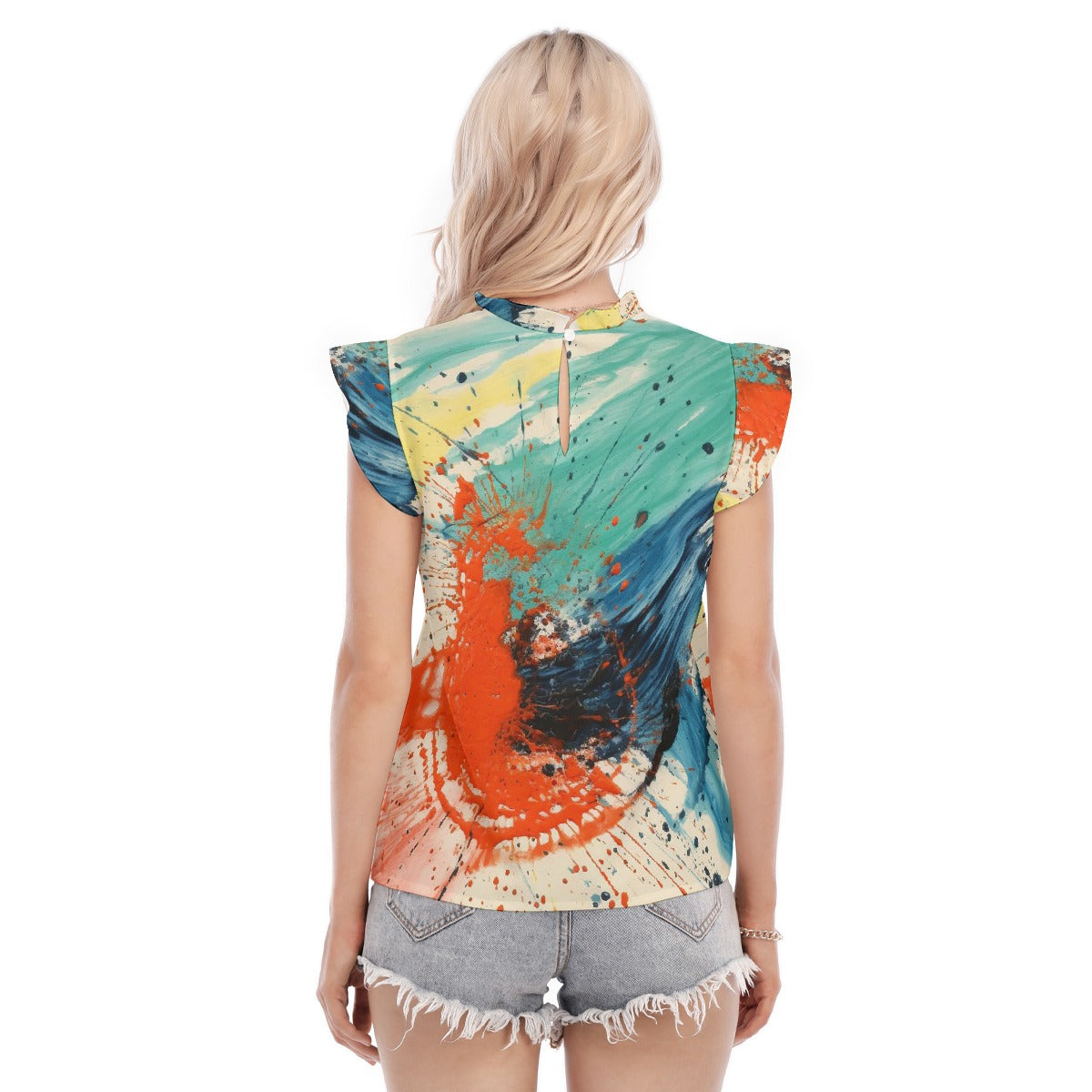 All-Over Print Women's Blouse With Ruffle Collar And Sleeve