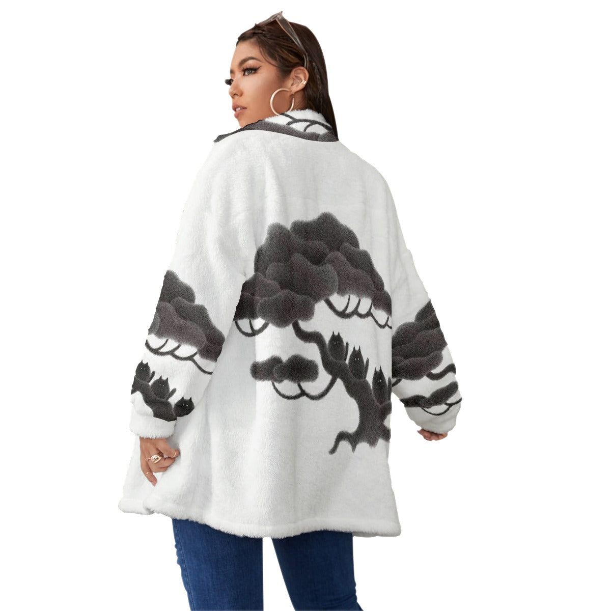 All-Over Print Unisex Borg Fleece Stand-up Collar Coat With Zipper Closure(Plus Size)