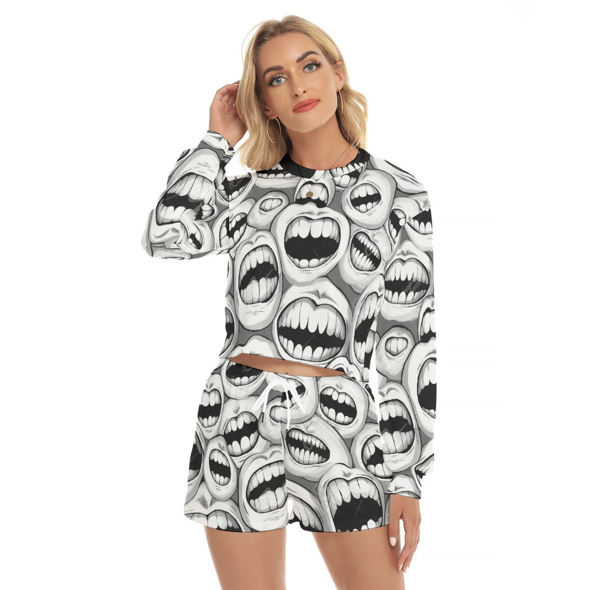 All-Over Print Women's Short Sweatshirt And Pants Suit