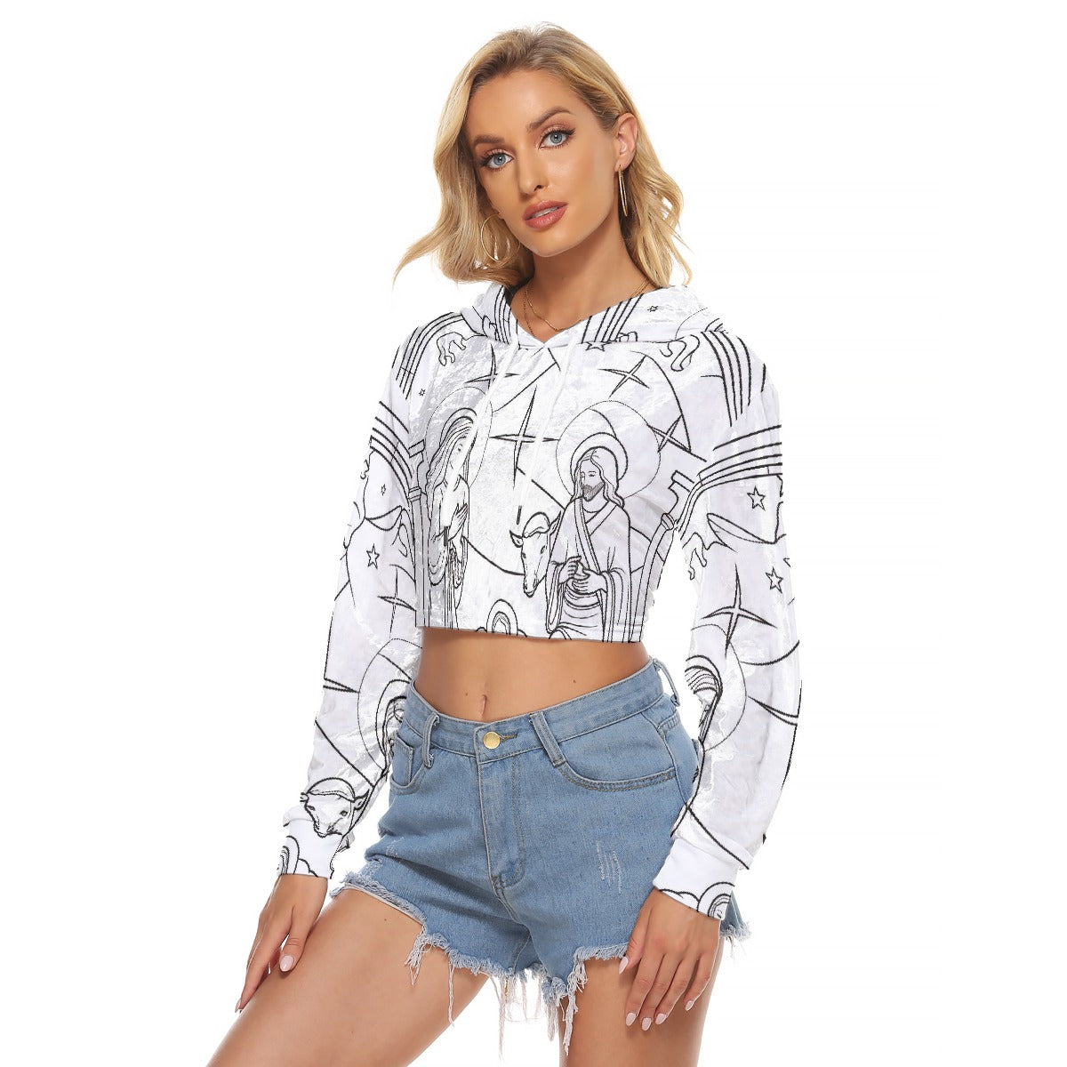 All-Over Print Women's Crop Top Hoodie|Velvet