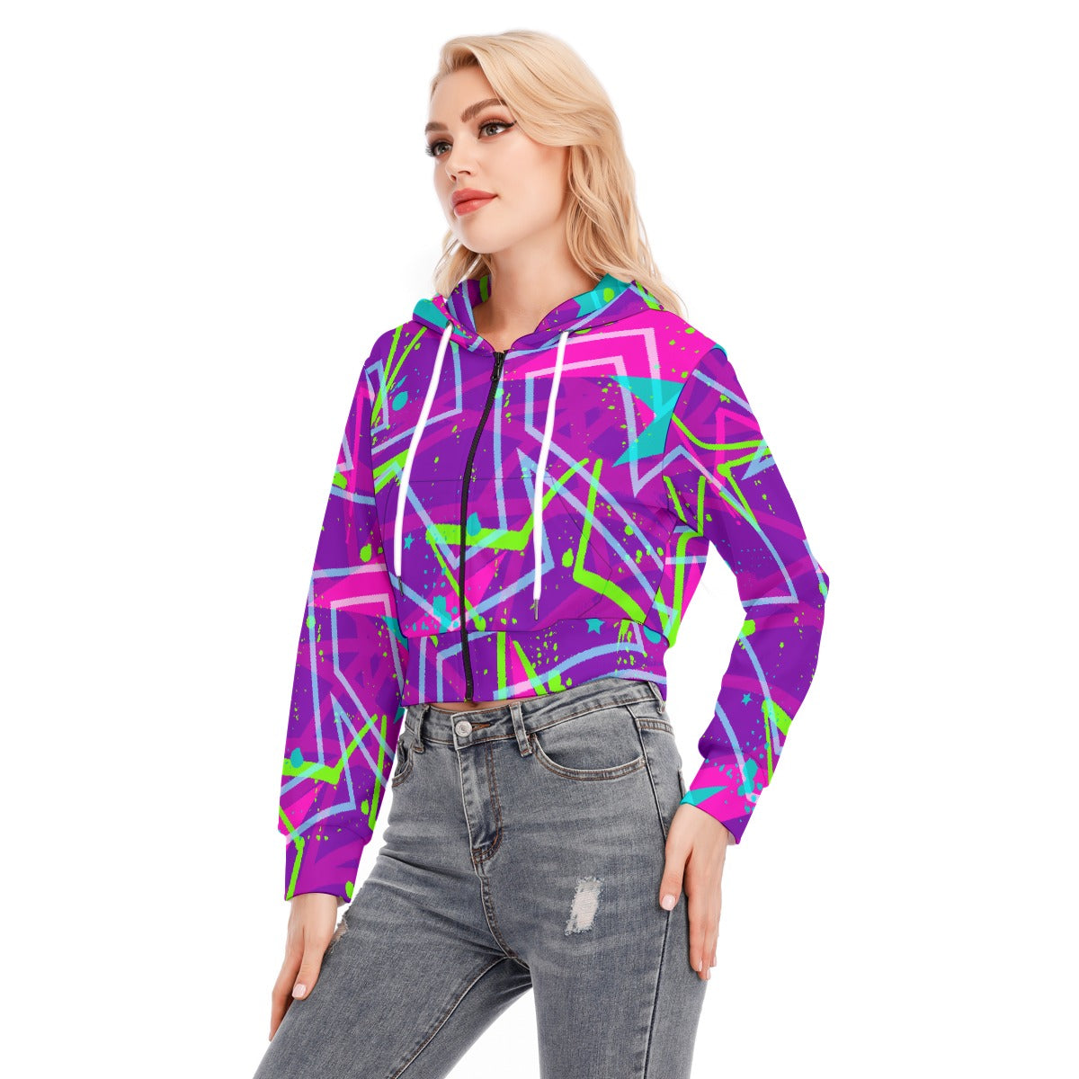 All-Over Print Women's Crop Top Hoodie With Zipper Closure