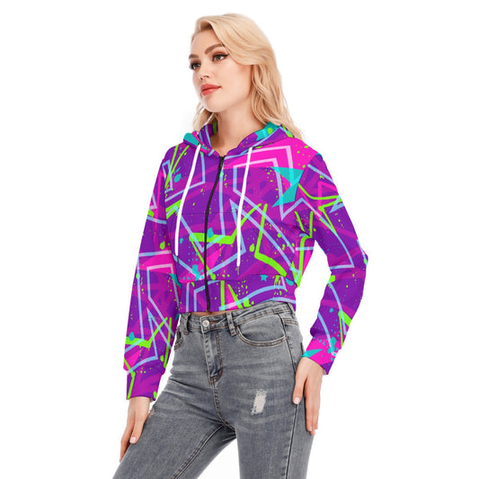 All-Over Print Women's Crop Top Hoodie With Zipper Closure