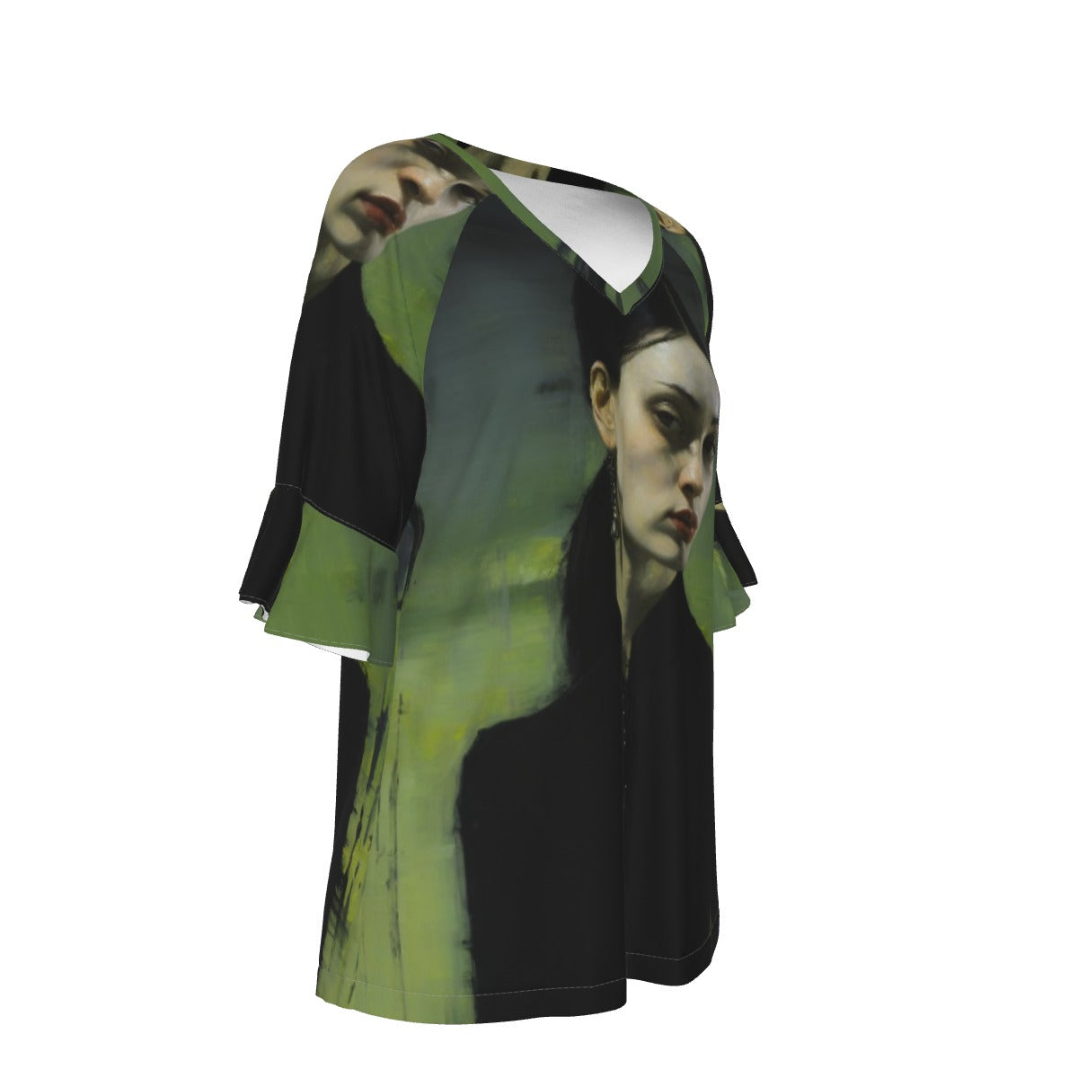 All-Over Print V-neck Women's T-shirt With Bell Sleeve