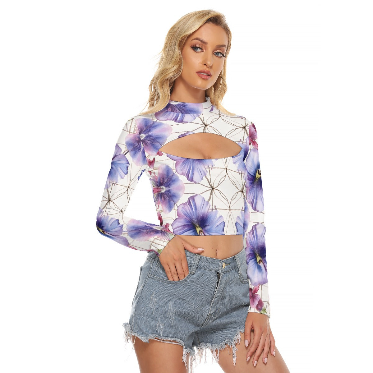 All-Over Print Women's Hollow Chest Keyhole Tight Crop Top