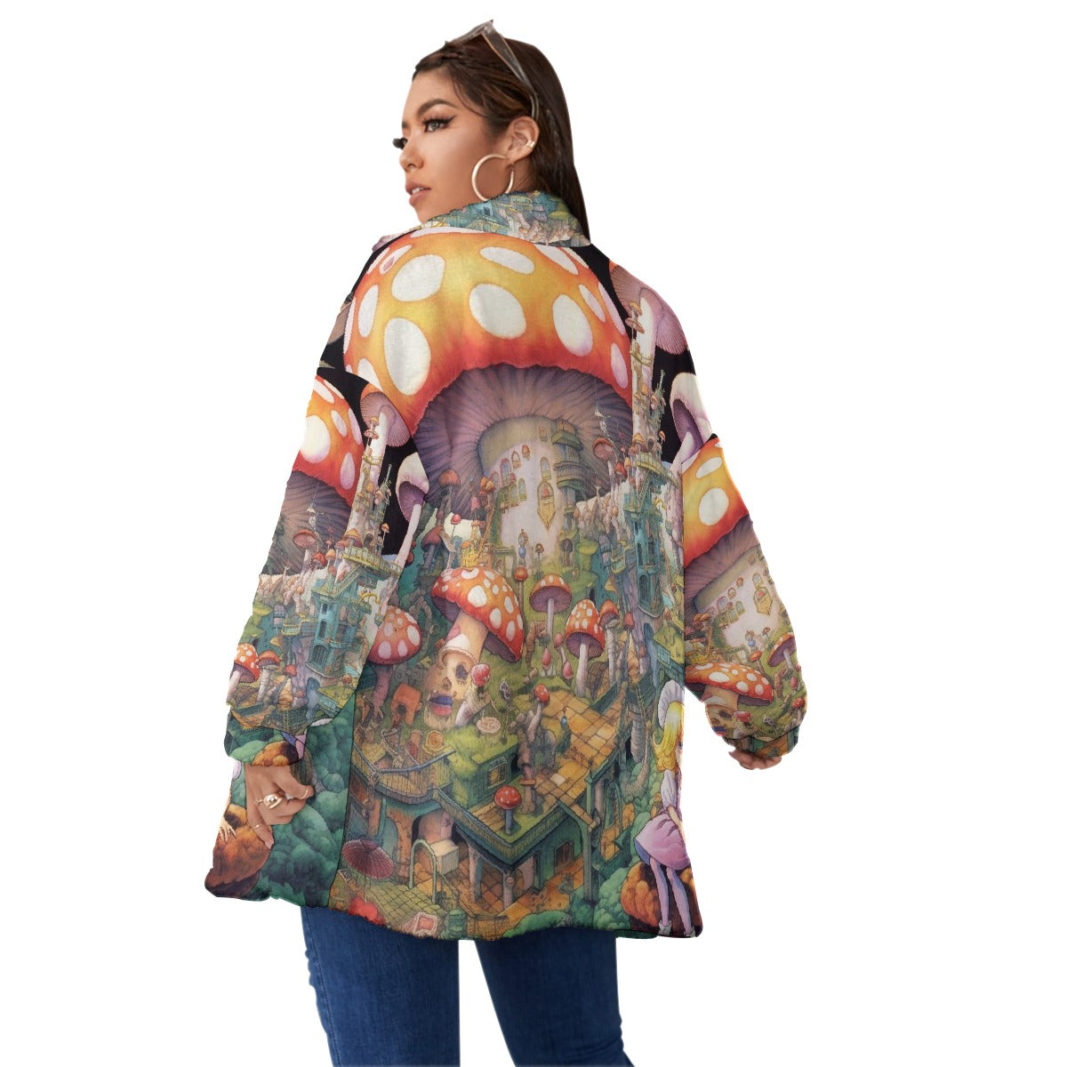 All-Over Print Unisex Borg Fleece Stand-up Collar Coat With Zipper Closure(Plus Size)