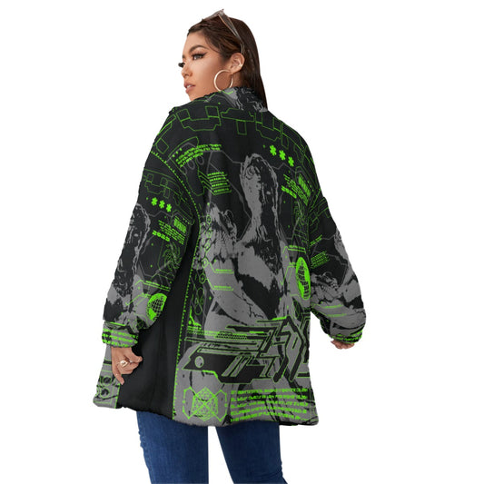 All-Over Print Unisex Borg Fleece Stand-up Collar Coat With Zipper Closure(Plus Size)