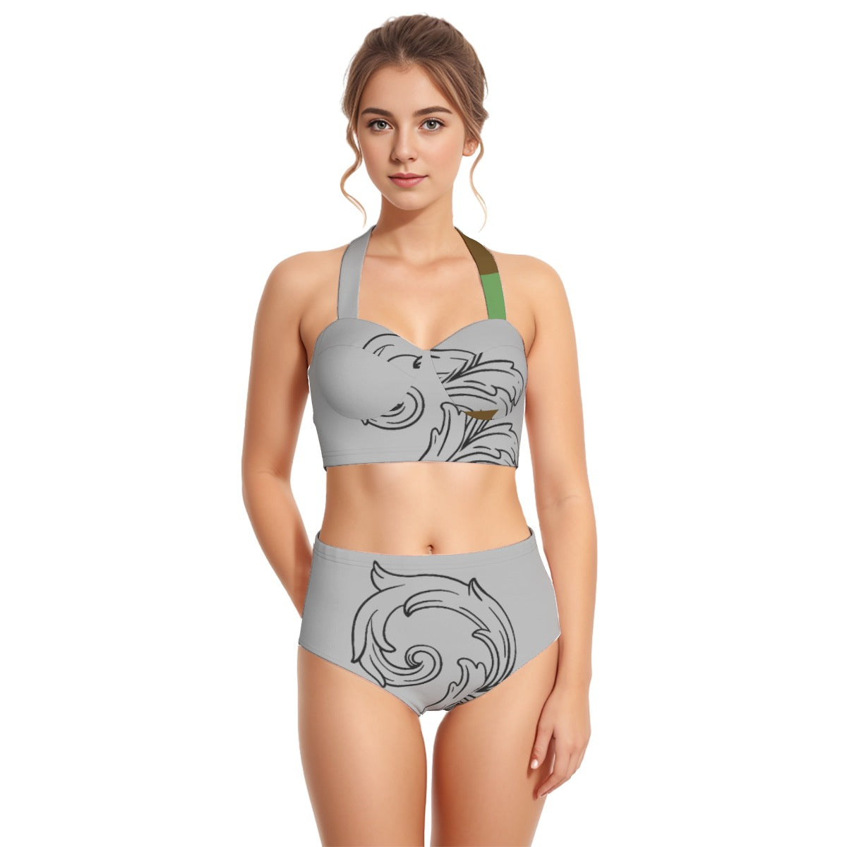 All-Over Print Women's Swimsuit Set With Halter