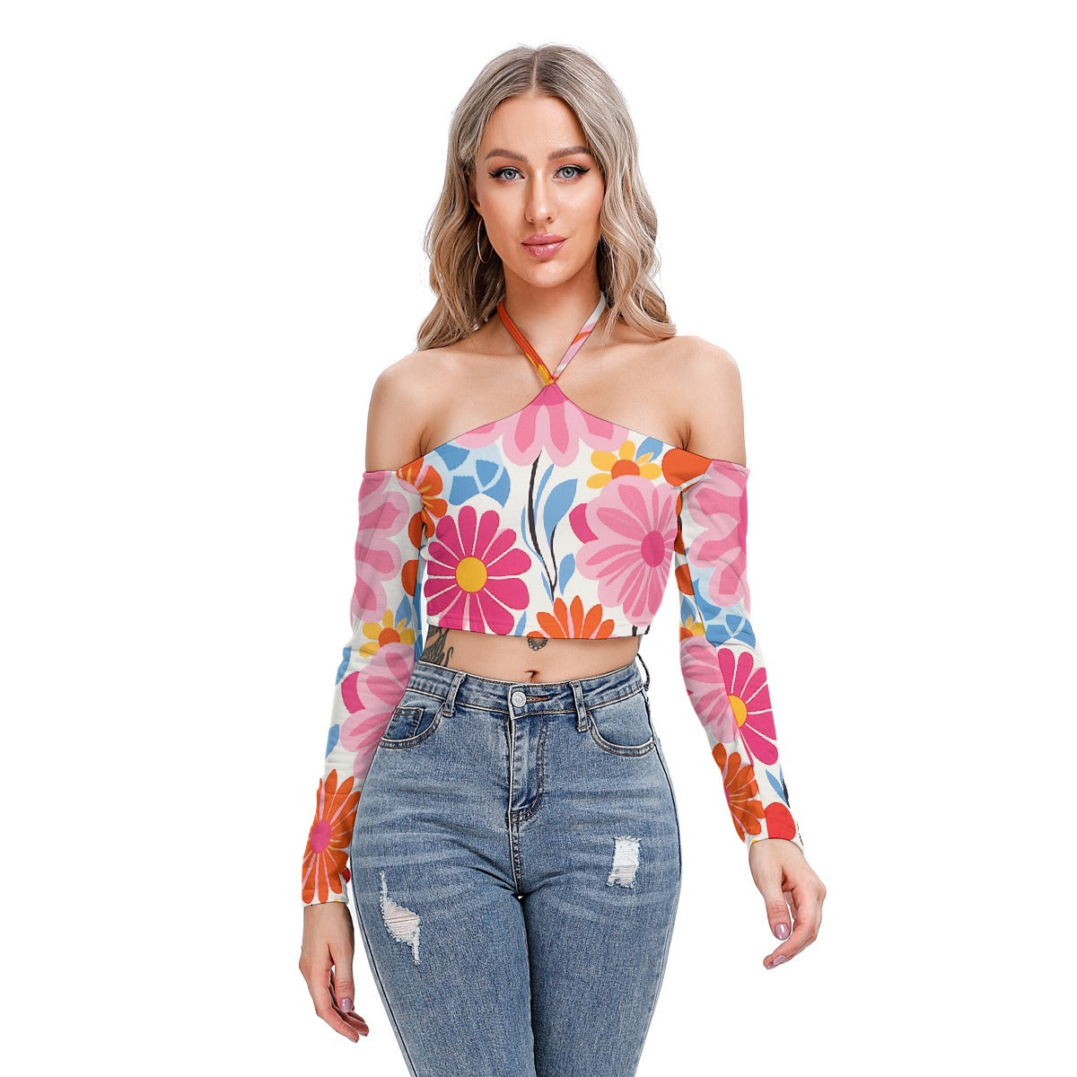 All-Over Print Women's Halter Lace-up Top
