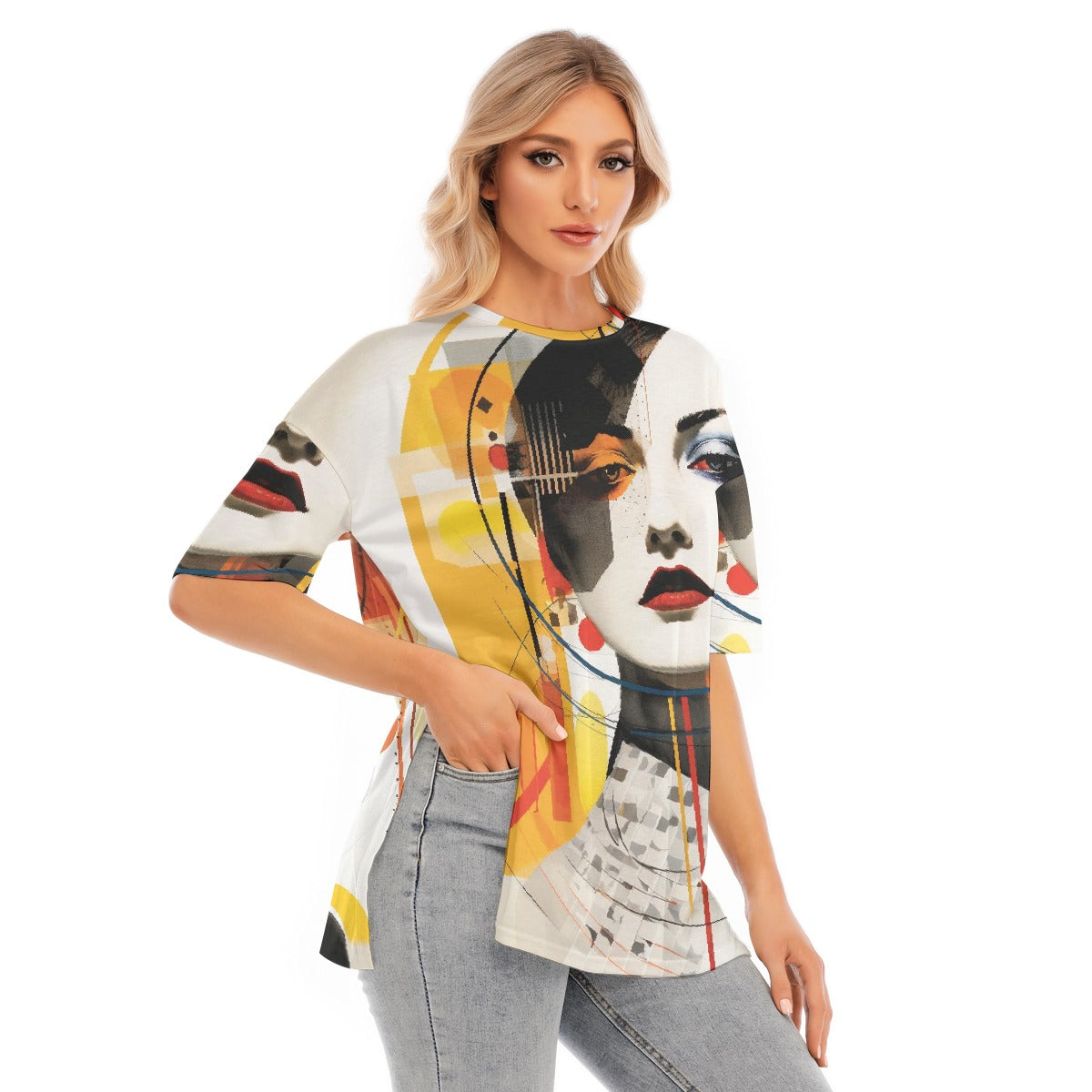 All-Over Print Women's Short Sleeves T-shirt With Hem Split