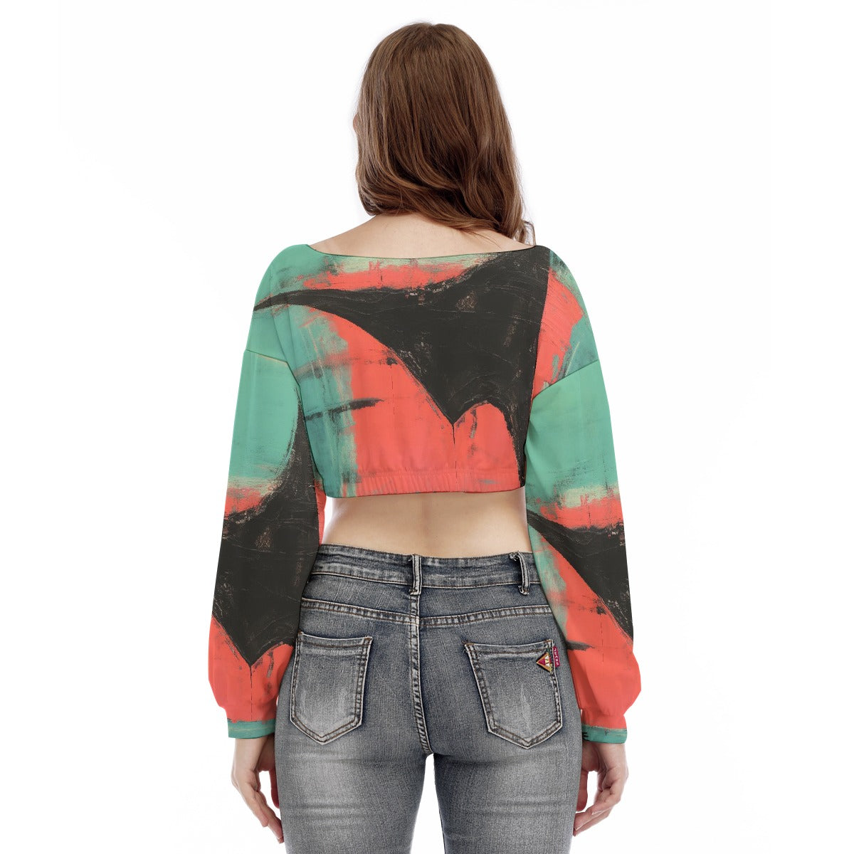 All-Over Print Women's V-neck Long Sleeve Cropped Sweatshirt