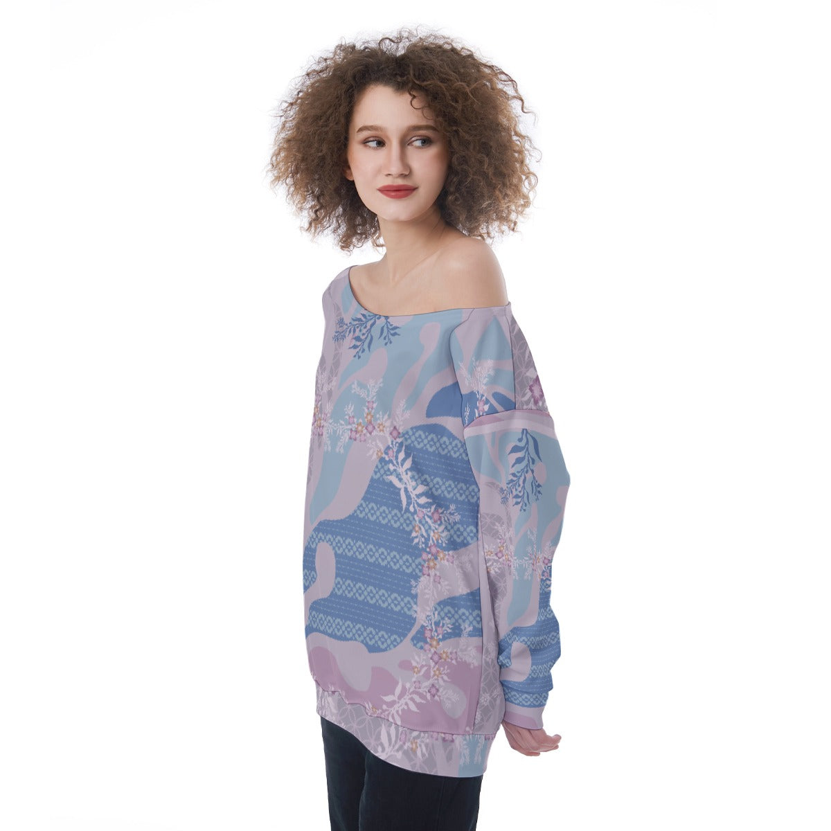 All-Over Print Oversized Women's Off-Shoulder Sweatshirt