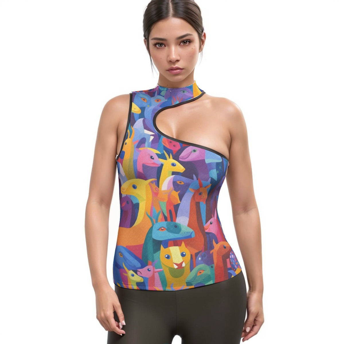 All-Over Print Women's Halter Sleeveless Asymmetrical Tank Top