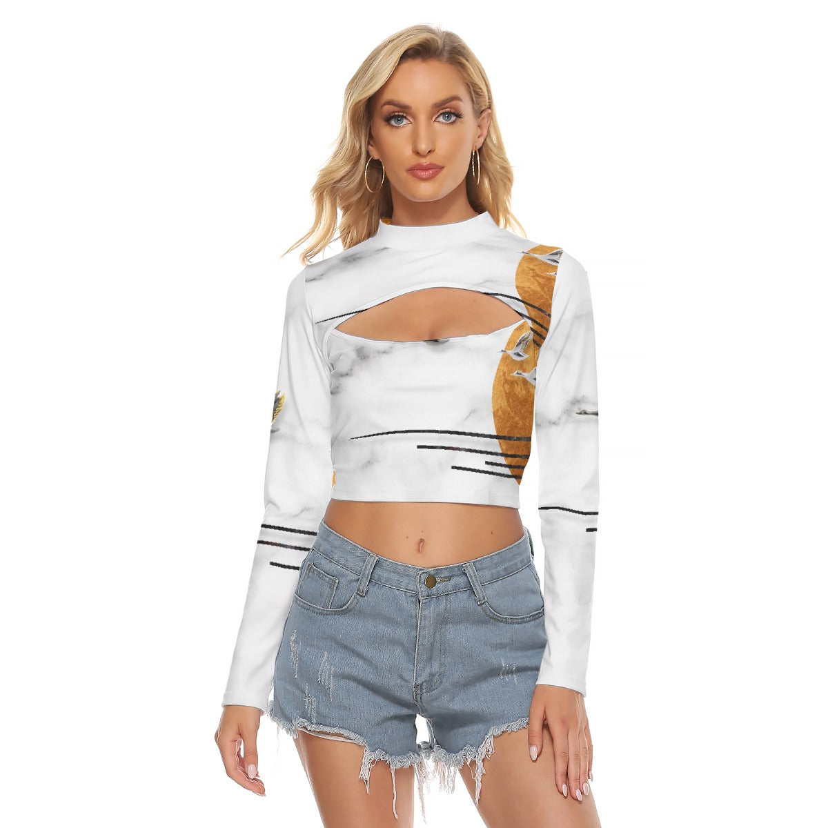 All-Over Print Women's Hollow Chest Keyhole Tight Crop Top