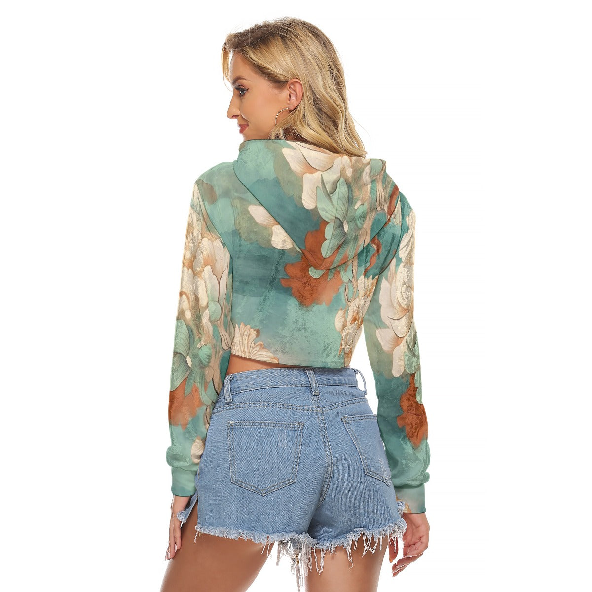 All-Over Print Women's Crop Top Hoodie|Velvet