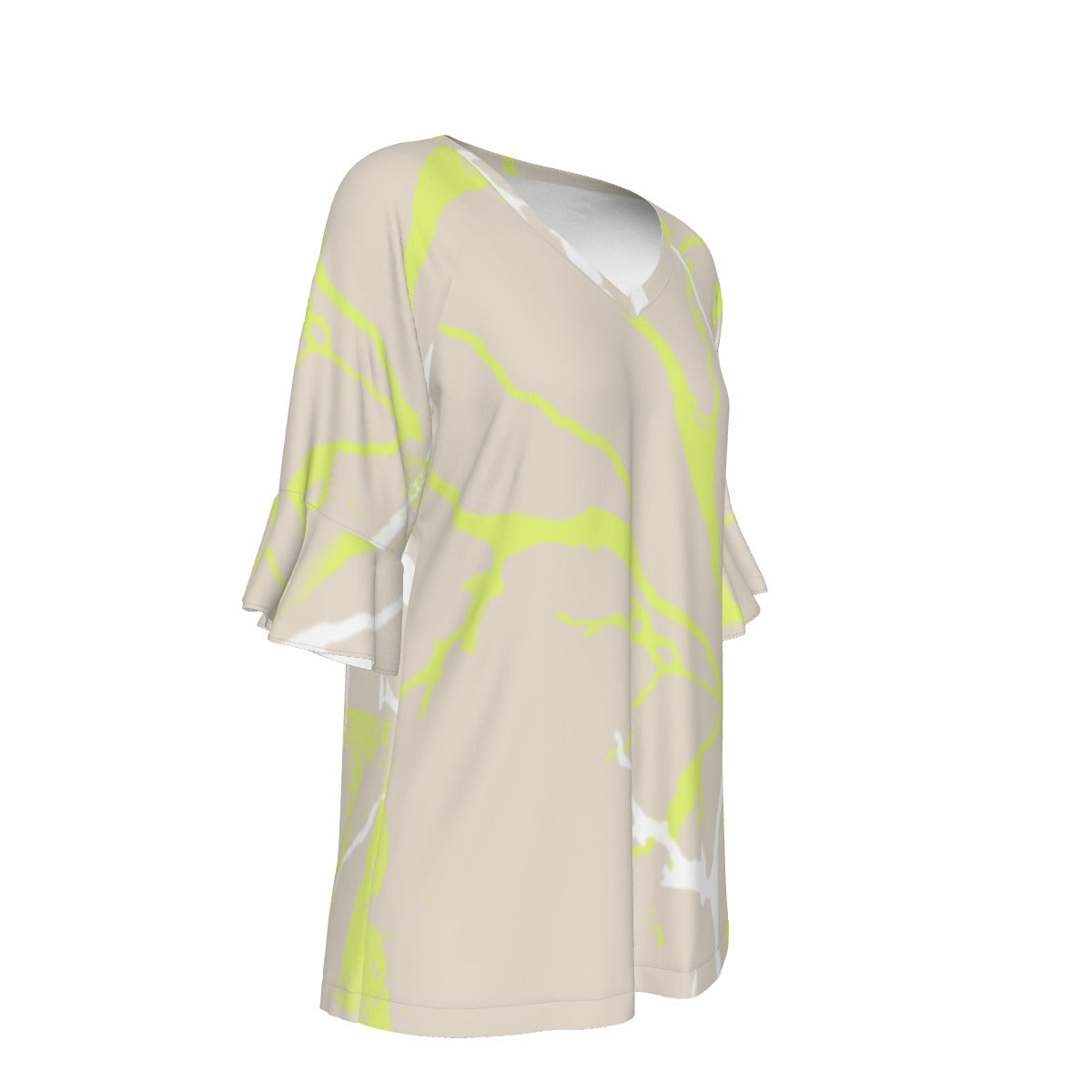 All-Over Print V-neck Women's T-shirt With Bell Sleeve