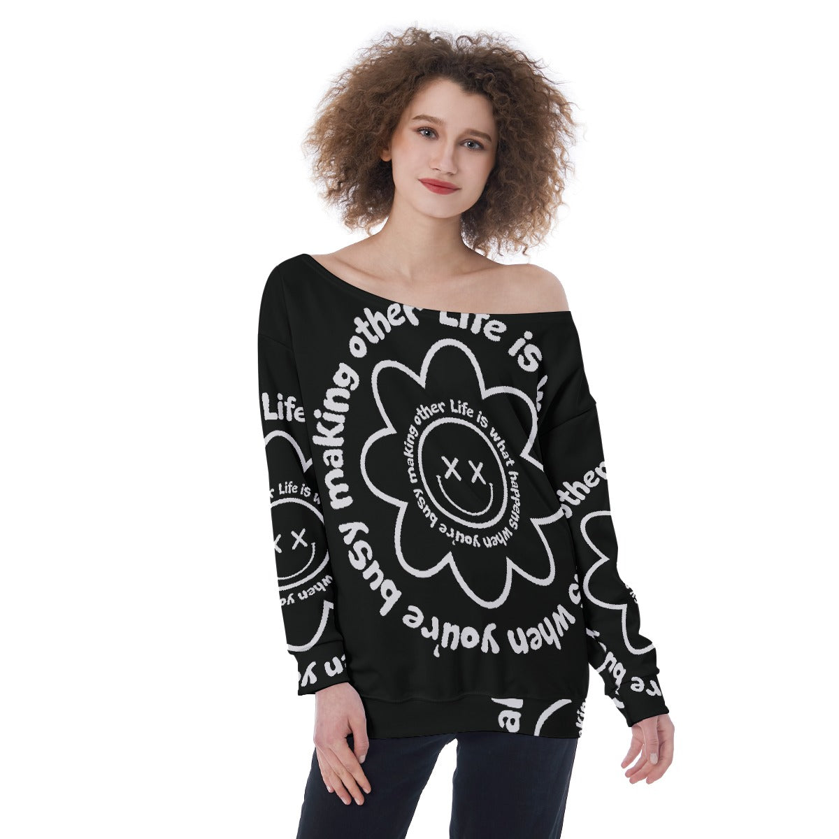 All-Over Print Oversized Women's Off-Shoulder Sweatshirt