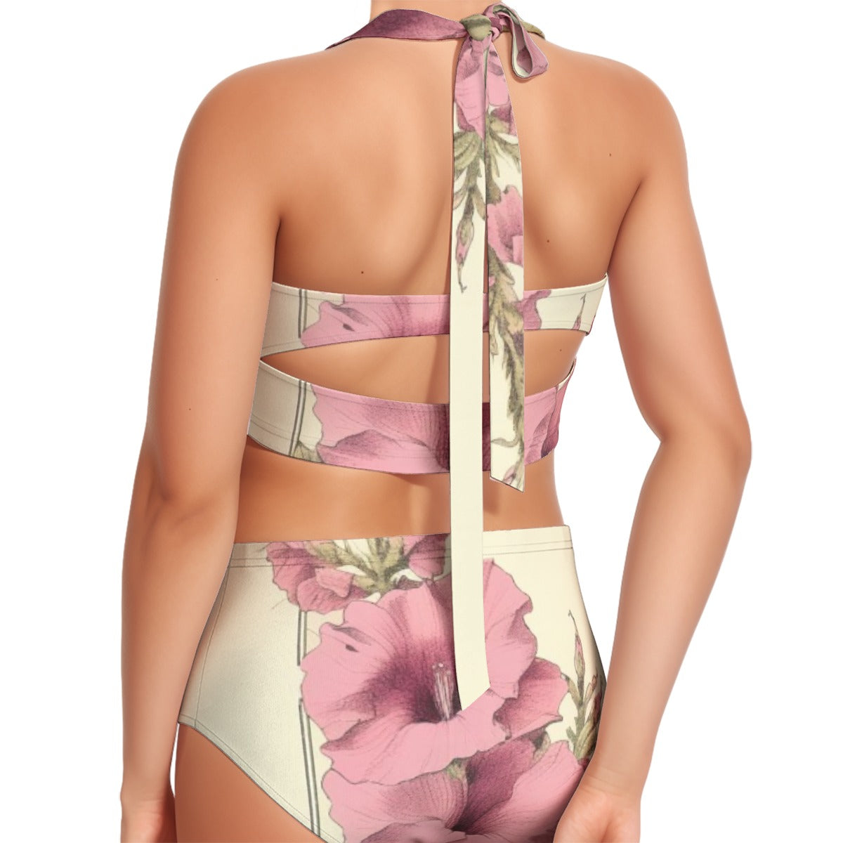 All-Over Print Women's Swimsuit Set With Halter