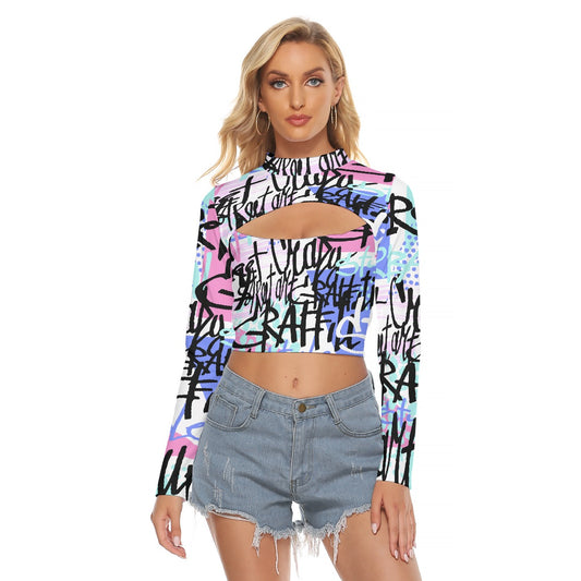 All-Over Print Women's Hollow Chest Keyhole Tight Crop Top