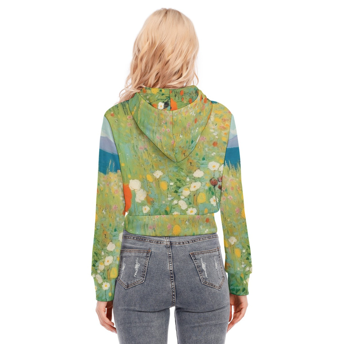 All-Over Print Women's Crop Top Hoodie With Zipper Closure