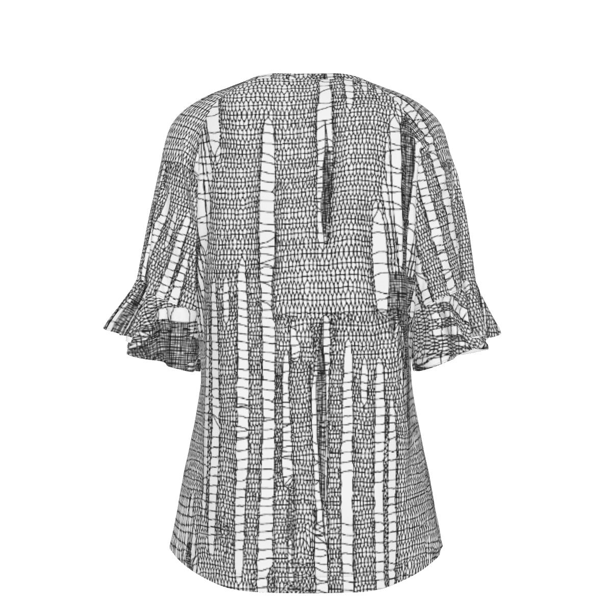 All-Over Print V-neck Women's T-shirt With Bell Sleeve